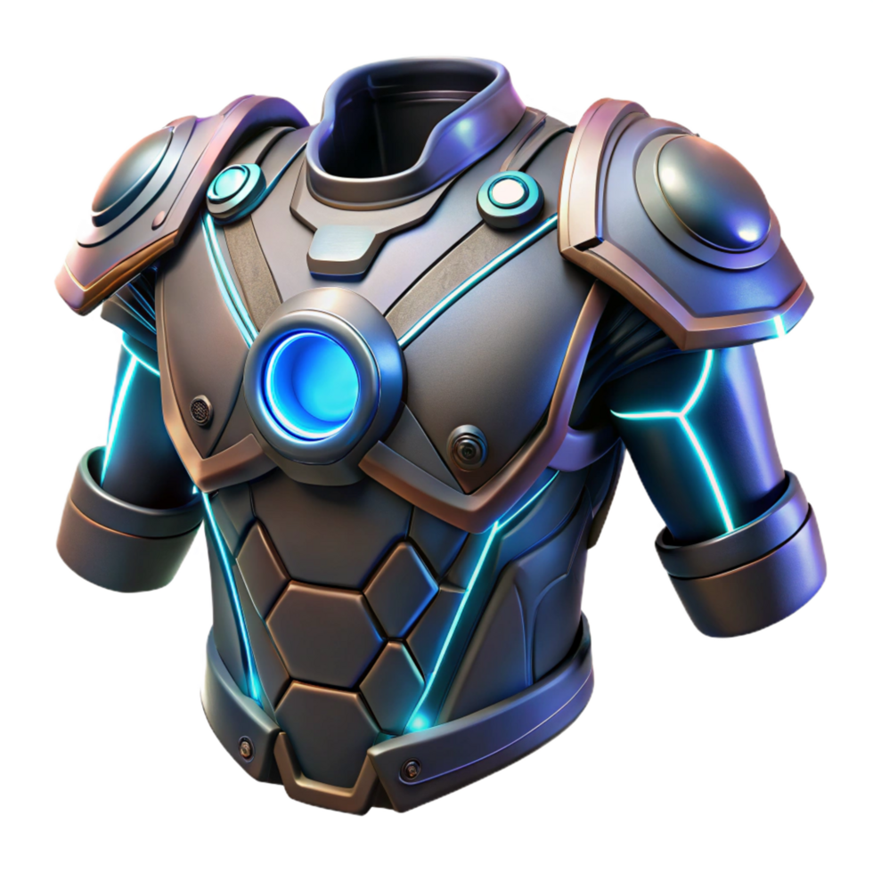 tranquil pristine Cyberpunk armor plating with glowing energy fields, NO BACKGROUND with Transparent Background. top-tier png