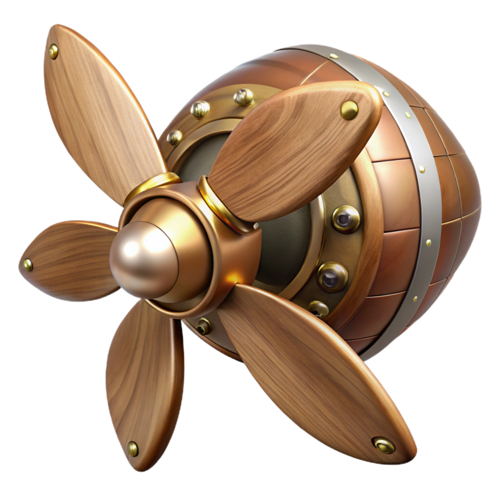 passionate beautiful Steampunk airship propeller made of polished wood and copper. NO BACKGROUND with Transparent Background. high resolution png