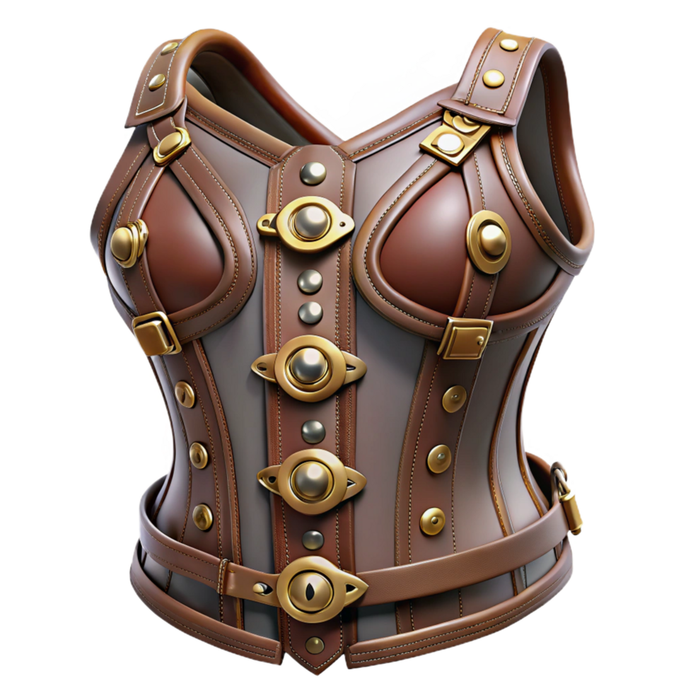 signature coastal Steampunk corset with leather straps and metal buckles. NO BACKGROUND with Transparent Background. gallery standard png