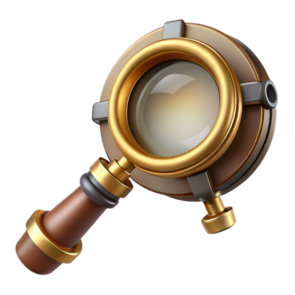 wonderful iconic Steampunk monocle with a brass frame and a magnifying glass. NO BACKGROUND with Transparent Background. png