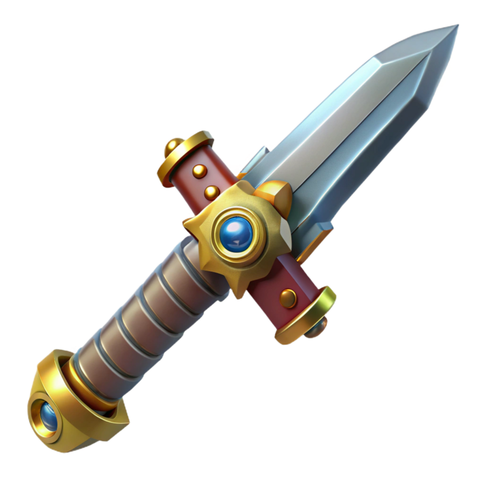 stunning minimalist Steampunk sword with a serrated blade and a brass hilt. NO BACKGROUND with Transparent Background. museum quality png