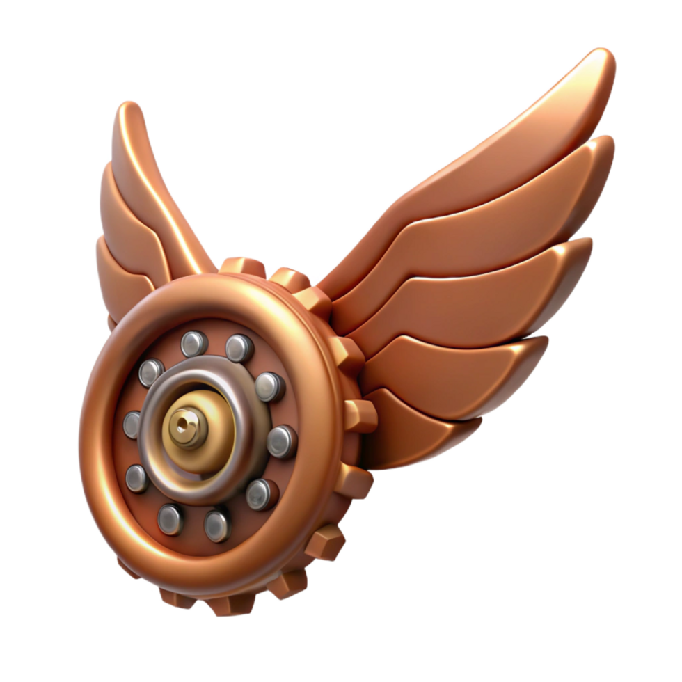 unforgettable surreal Steampunk wing made of clockwork gears and leather membranes. NO BACKGROUND with Transparent Background. masterfully captured png