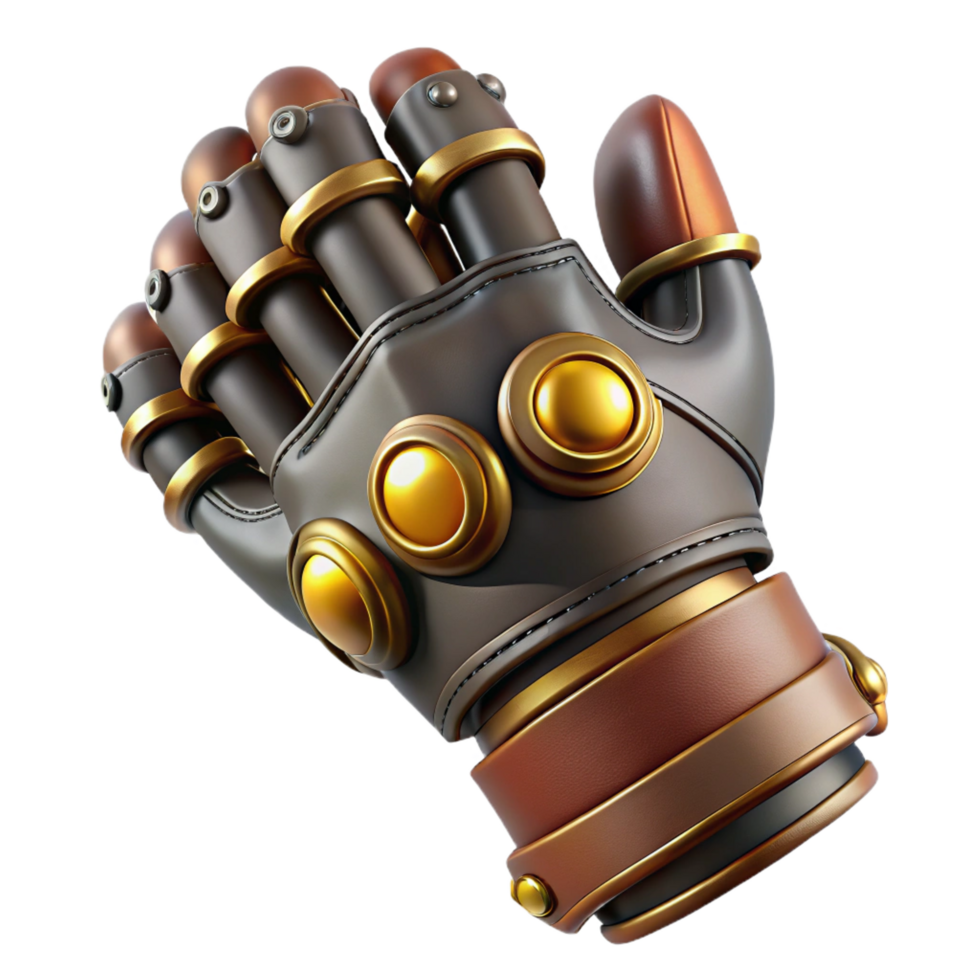 serene urban Steampunk glove with articulated fingers and brass knuckles. NO BACKGROUND with Transparent Background. precision png