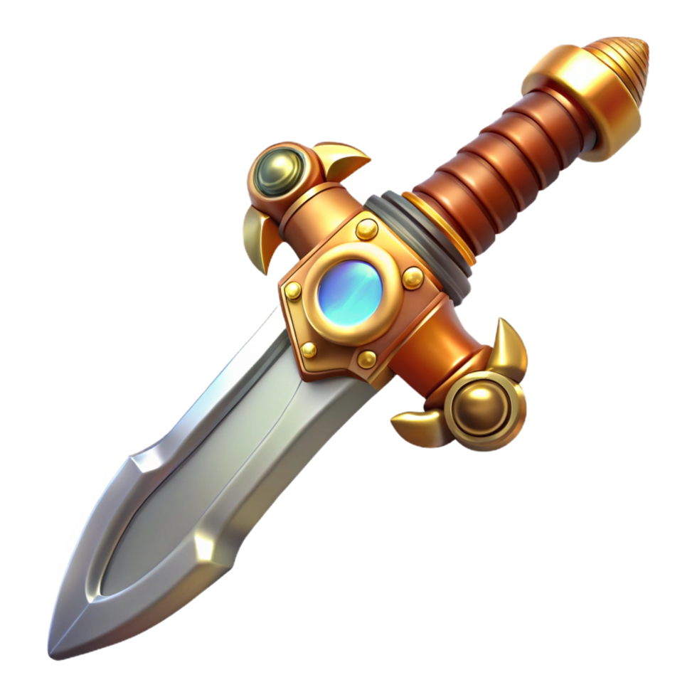 striking inspired Steampunk sword with a serrated blade and a brass hilt. NO BACKGROUND with Transparent Background. png