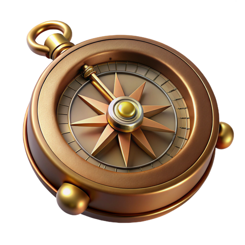 playful majestic Steampunk compass with intricate markings and a rotating needle. NO BACKGROUND with Transparent Background. 8K png