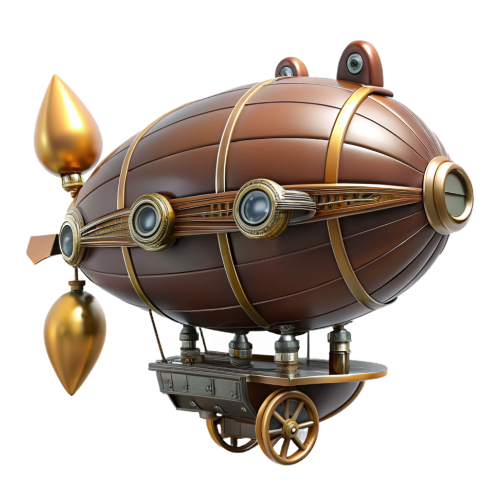 passionate hypnotic Steampunk dirigible miniature model with intricate details and propellers. NO BACKGROUND with Transparent Background. artisan png
