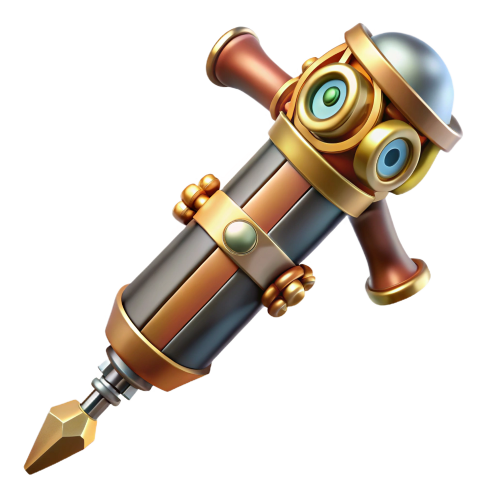 joyful beautiful Steampunk screwdriver with interchangeable bits and a brass handle. NO BACKGROUND with Transparent Background. 4K png