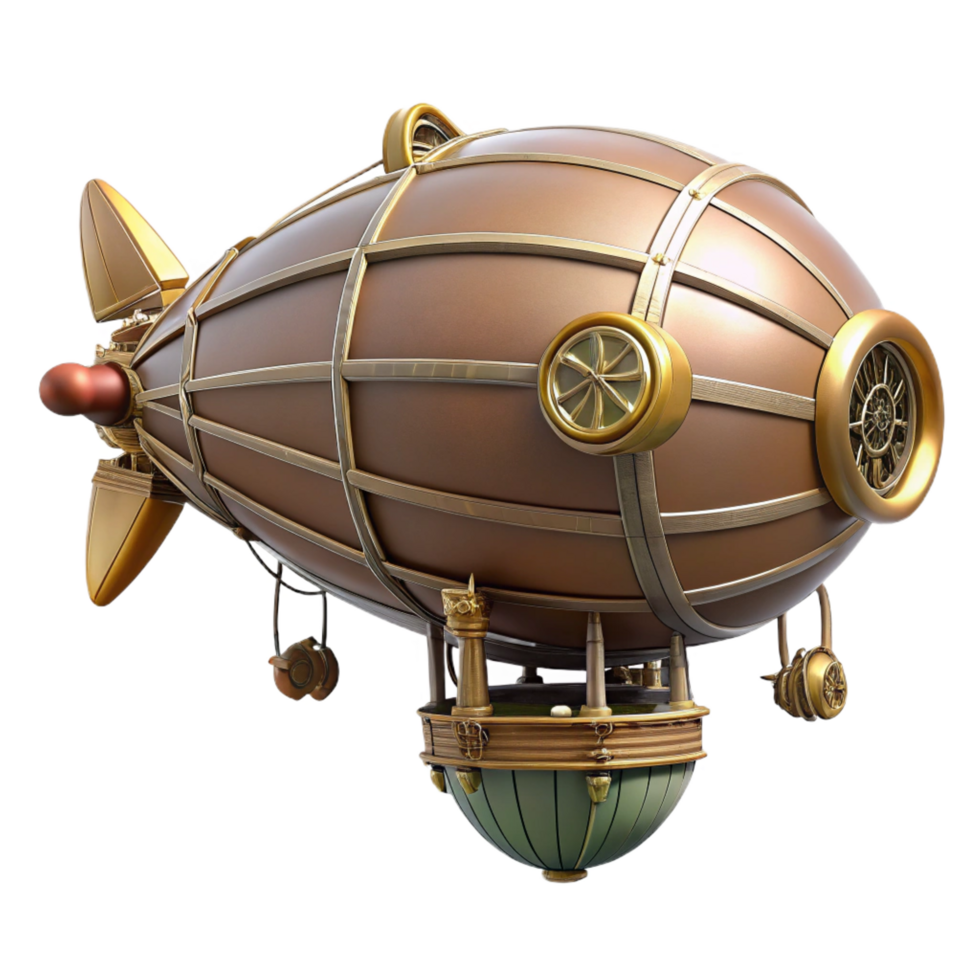 timeless futuristic Steampunk dirigible miniature model with intricate details and propellers. NO BACKGROUND with Transparent Background. high resolution png