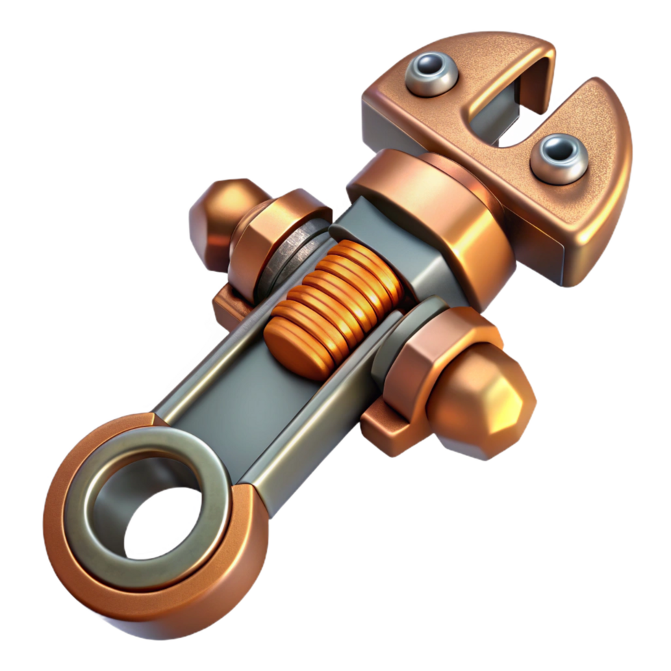 playful extraordinary Steampunk wrench with adjustable jaws and brass details. NO BACKGROUND with Transparent Background. 4K png