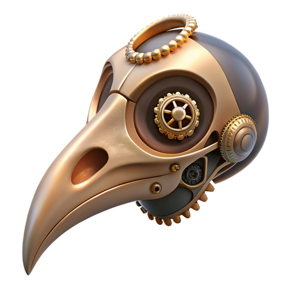 sumptuous whimsical surreal Steampunk bird skull with brass embellishments and gears. NO BACKGROUND with Transparent Background. exclusive png