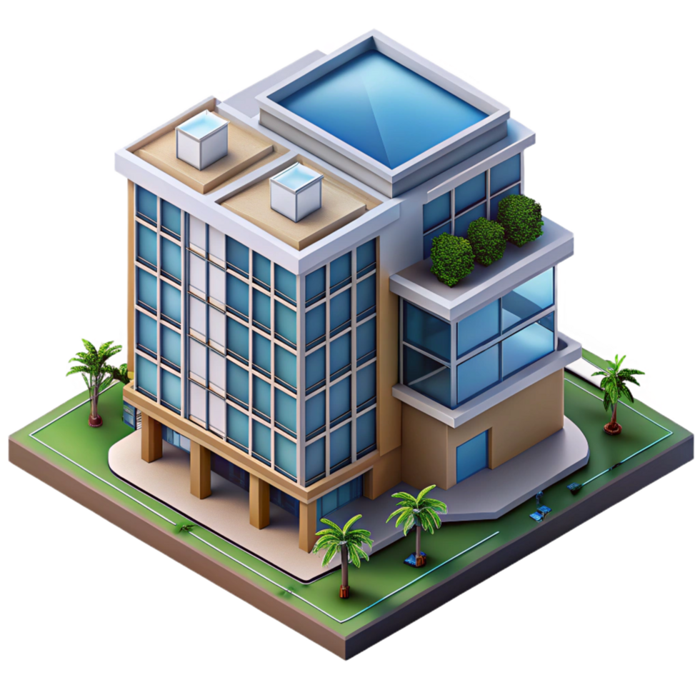 impressive victorian Isometric view of a luxury apartment building NO BACKGROUND with Transparent Background. premium png