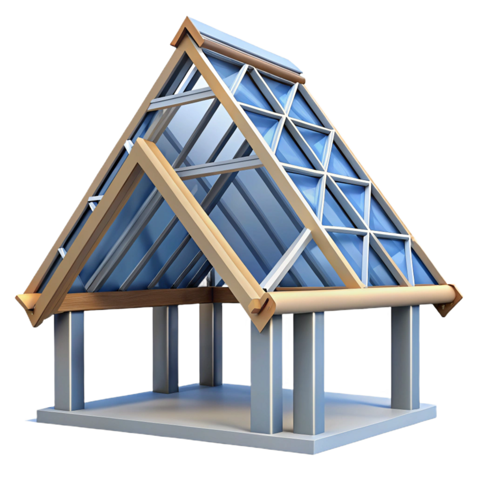 sumptuous exceptional CAD rendering of a roof truss system NO BACKGROUND with Transparent Background. png