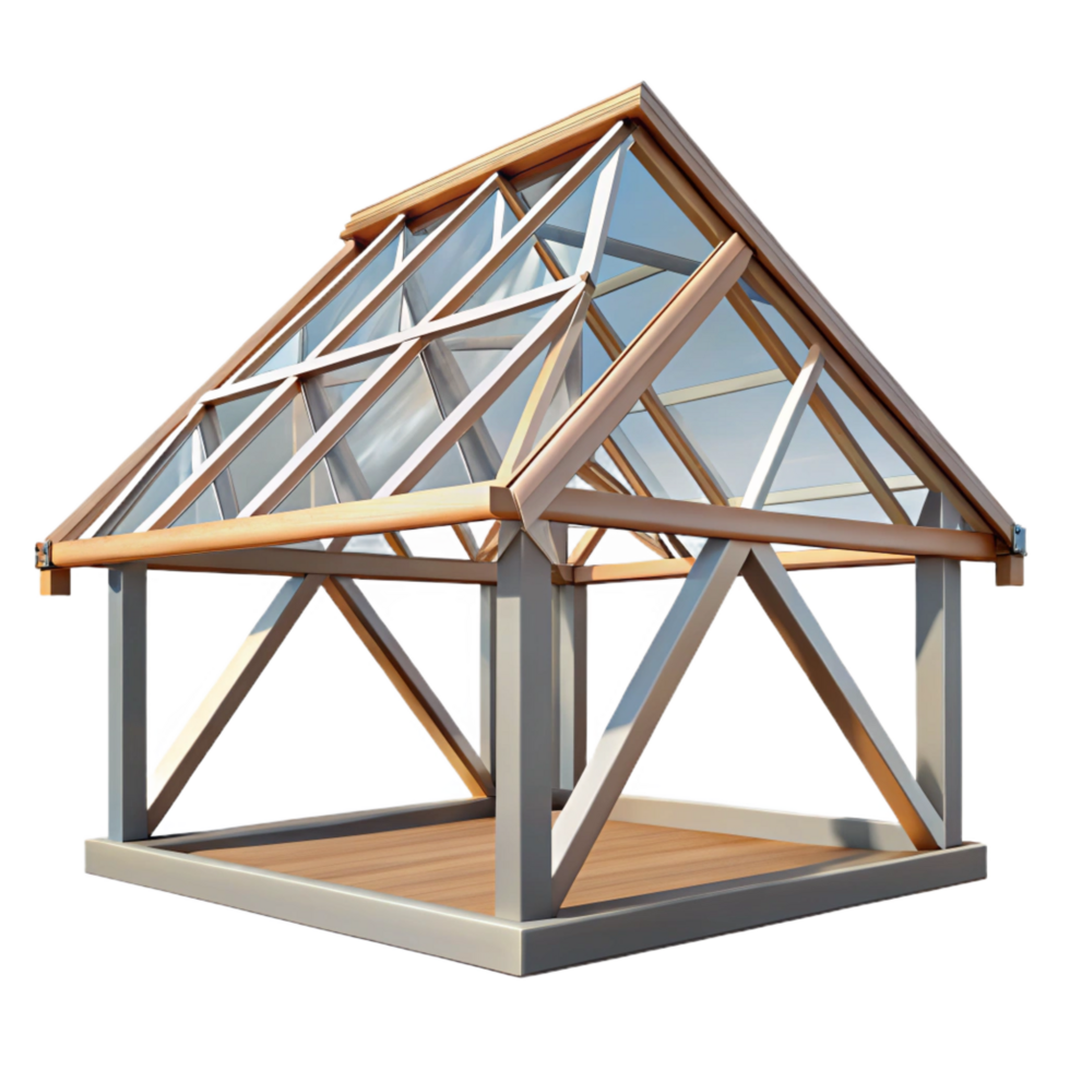 majestic melancholic minimalist CAD rendering of a roof truss system NO BACKGROUND with Transparent Background. professional png