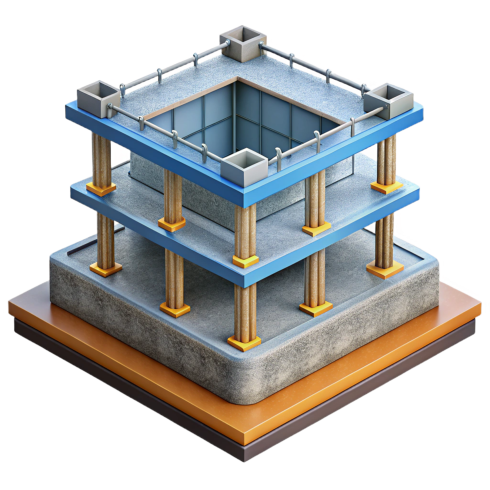 remarkable mid-century Construction blueprint for a concrete foundation NO BACKGROUND with Transparent Background. fine detail png