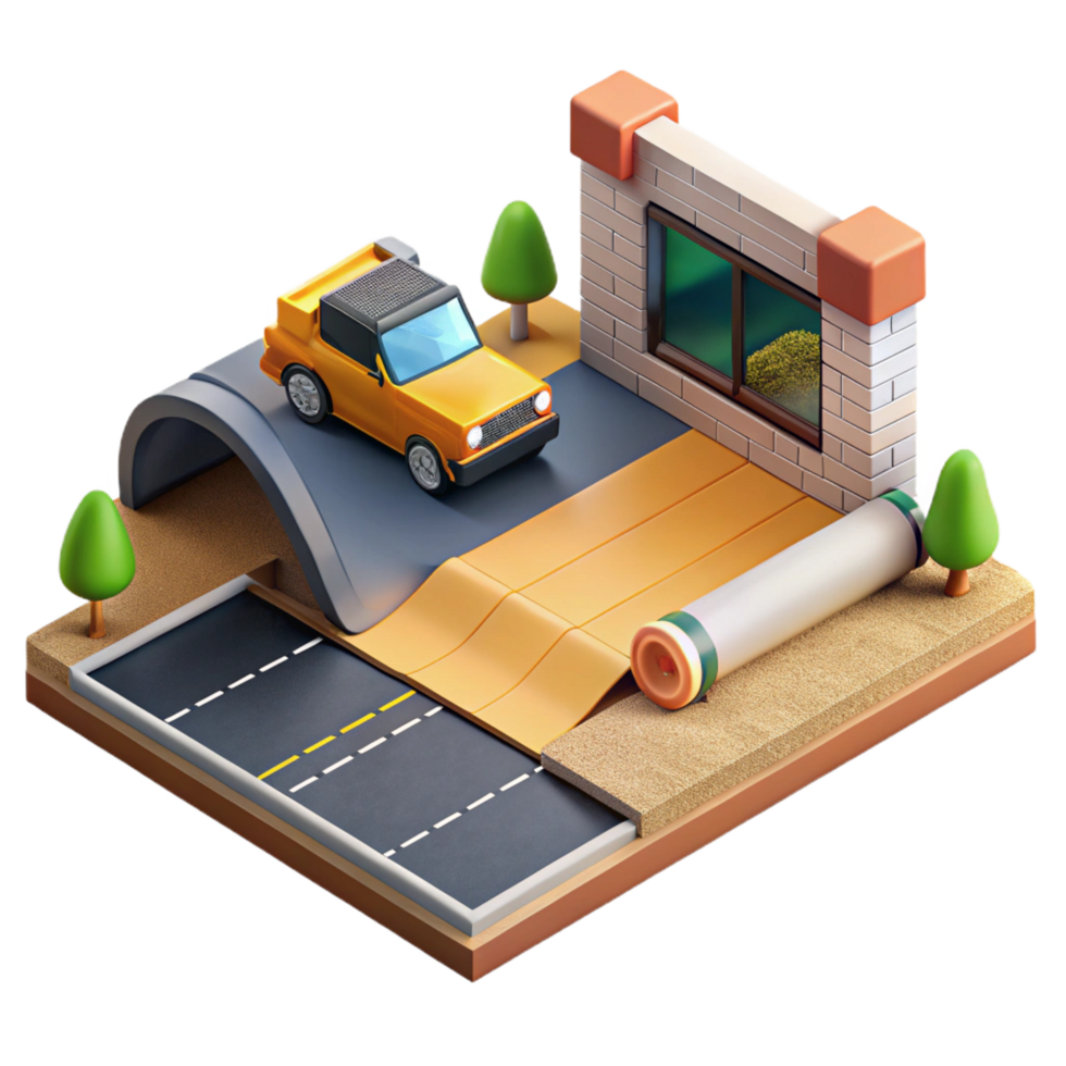 impressive coastal Construction plan for a driveway pavement NO BACKGROUND with Transparent Background. studio quality png
