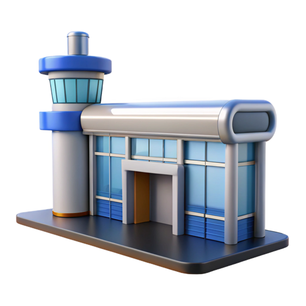 playful radiant Architectural rendering of an airport terminal gate NO BACKGROUND with Transparent Background. museum quality png