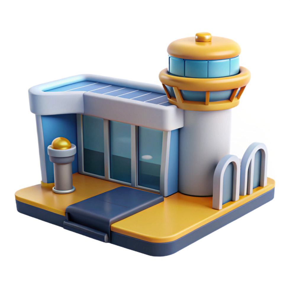 whimsical dramatic Architectural rendering of an airport terminal gate NO BACKGROUND with Transparent Background. 4K png