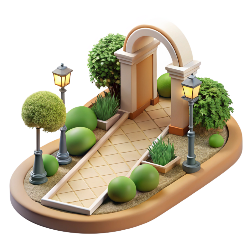 rare traditional Architectural sketch of a garden path NO BACKGROUND with Transparent Background. studio quality png