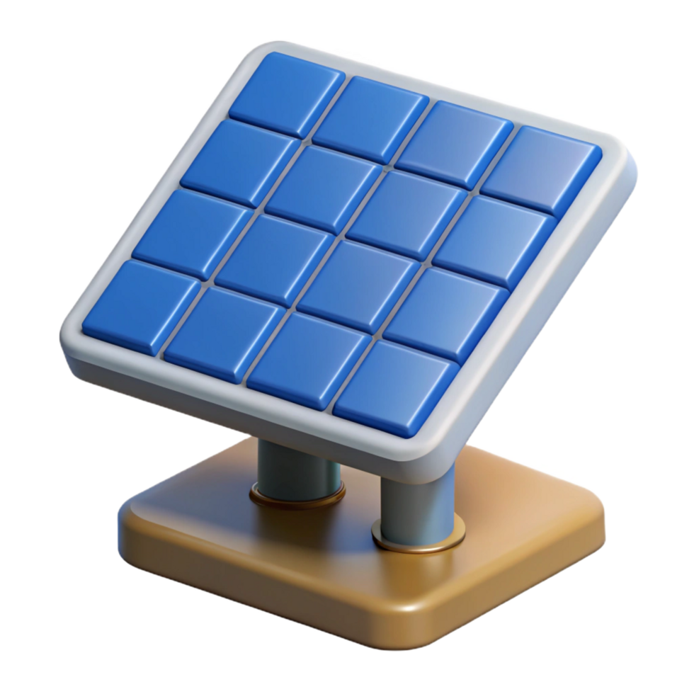 reflective vibrant 3D model of a solar panel array NO BACKGROUND with Transparent Background. artisan png