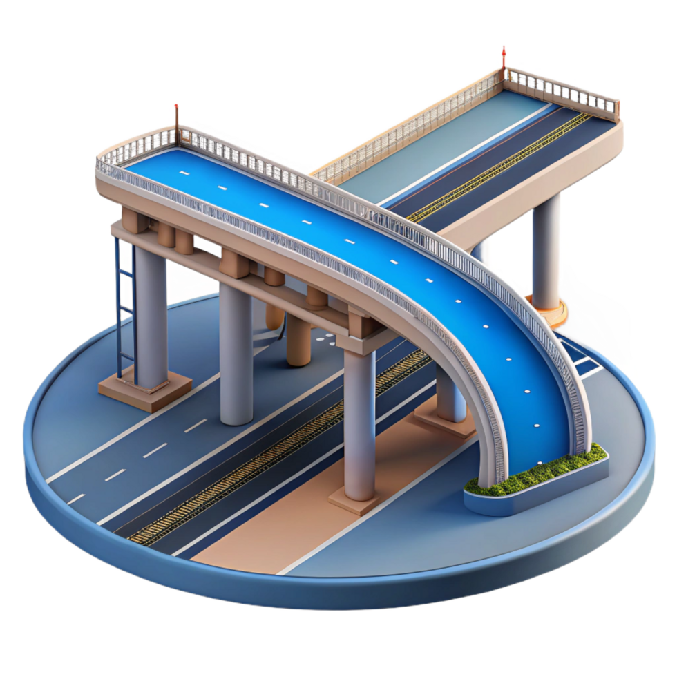 notable modern Construction plan for a highway overpass NO BACKGROUND with Transparent Background. 8K png