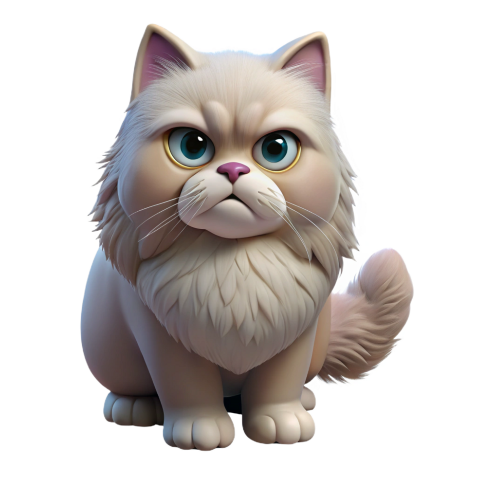 fascinating nostalgic tropical A grumpy Persian cat with fluffy fur, NO BACKGROUND with Transparent Background. museum quality png