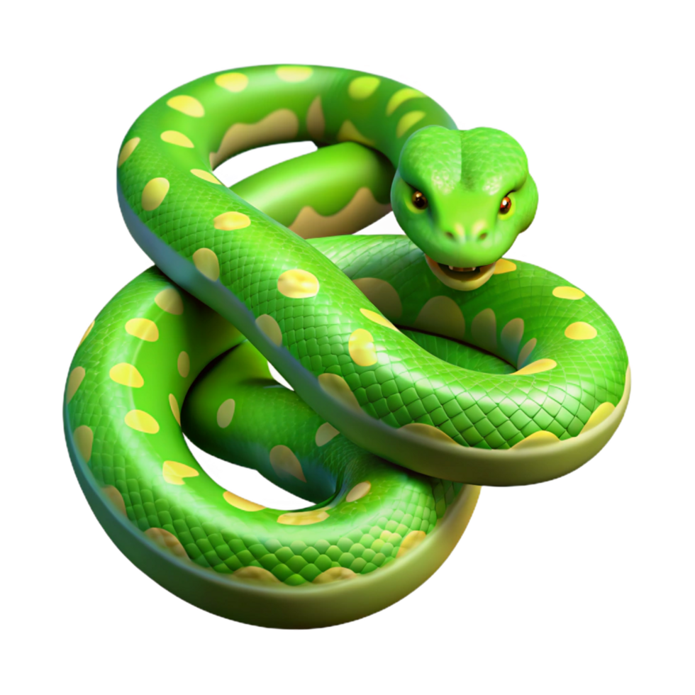 striking joyful surreal A slithering green tree python, NO BACKGROUND with Transparent Background. genuine png