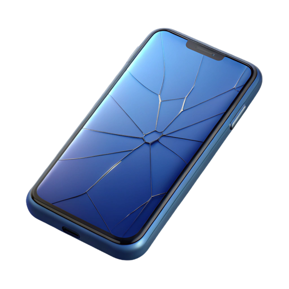 reflective sumptuous Smartphone with cracked screen NO BACKGROUND with Transparent Background. exclusive png