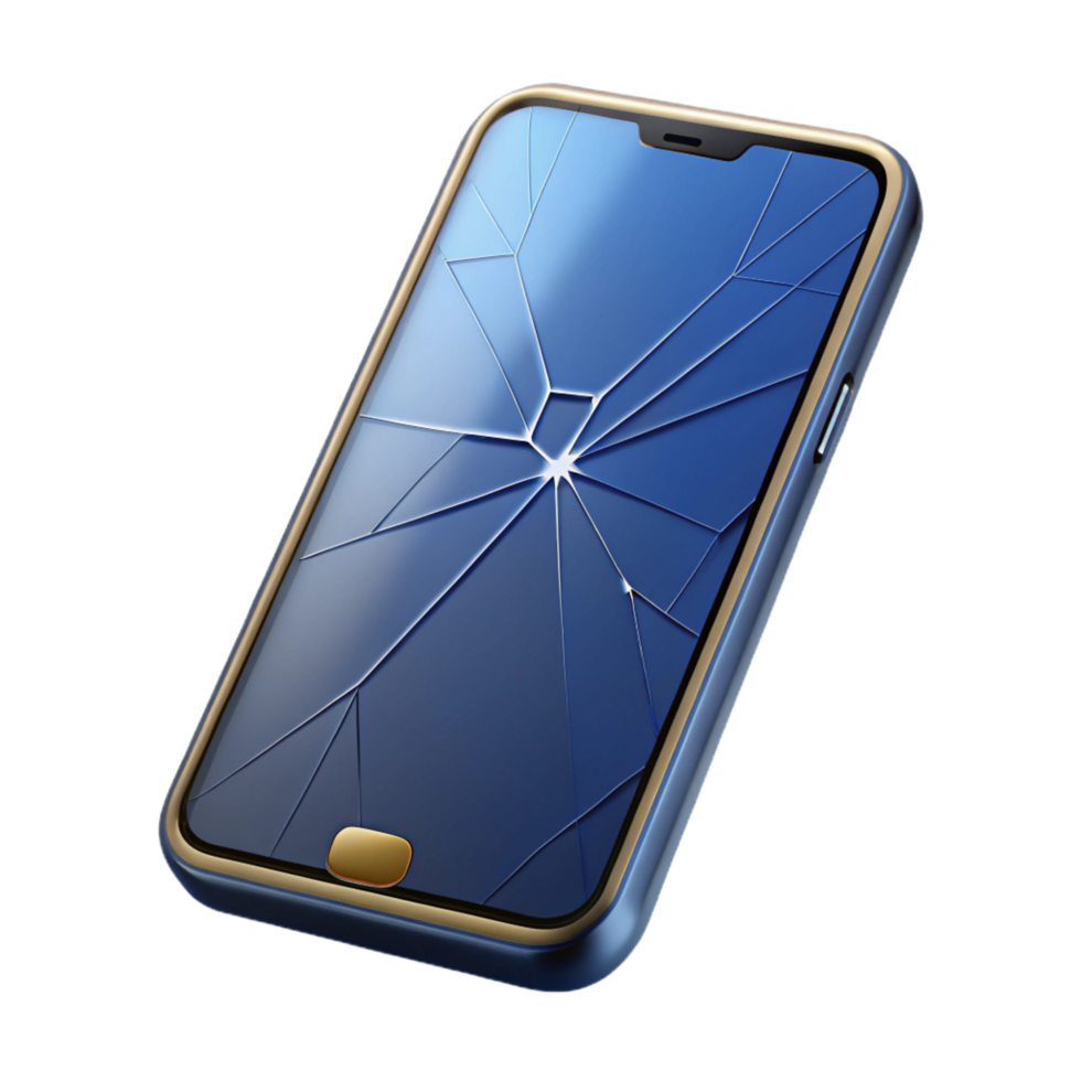 romantic mesmerizing Smartphone with cracked screen NO BACKGROUND with Transparent Background. fine detail png