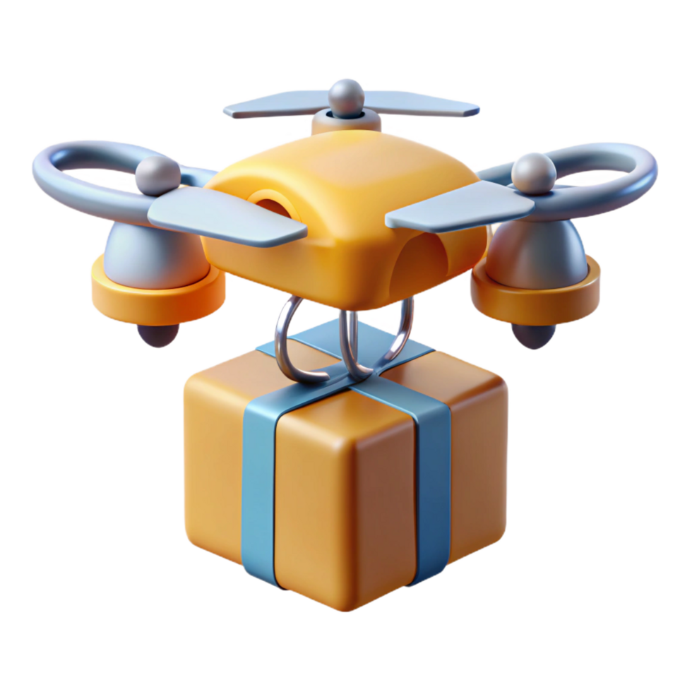 wonderful distinctive Delivery drone with package NO BACKGROUND with Transparent Background. png