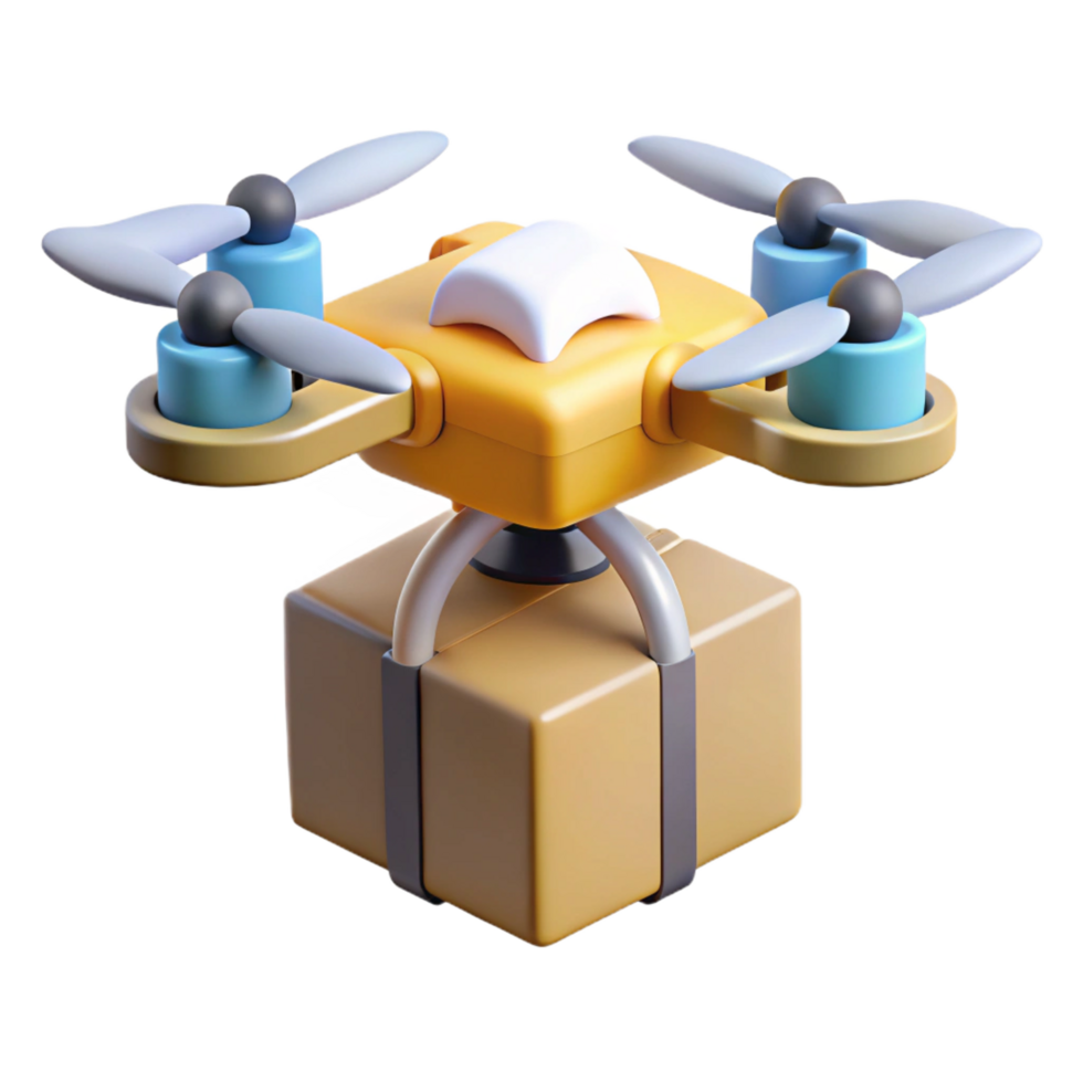 inspired mid-century Delivery drone with package NO BACKGROUND with Transparent Background. studio quality png