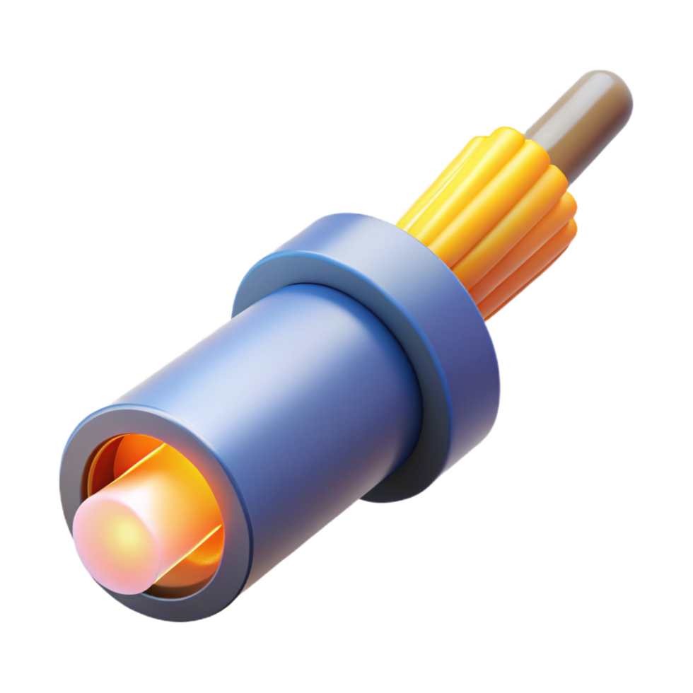 pristine sought-after Fiber optic cable with glowing end NO BACKGROUND with Transparent Background. png