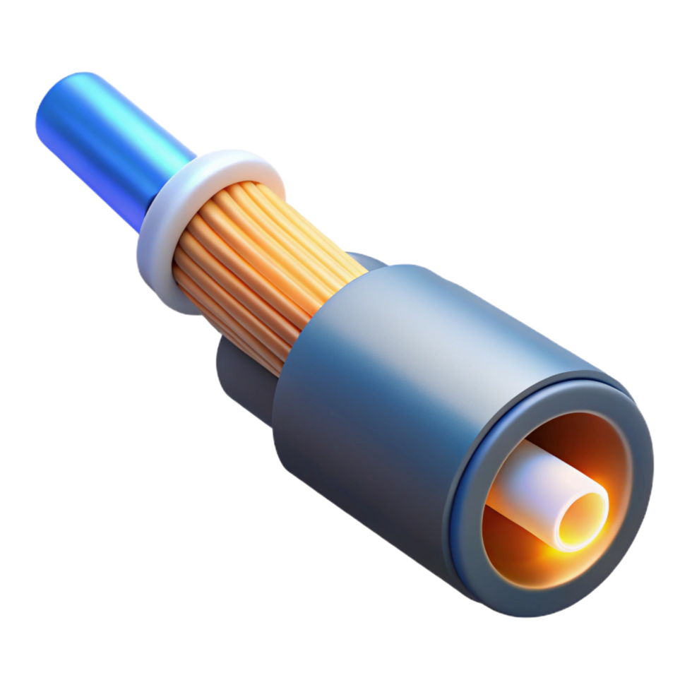 impressive modern Fiber optic cable with glowing end NO BACKGROUND with Transparent Background. handcrafted png