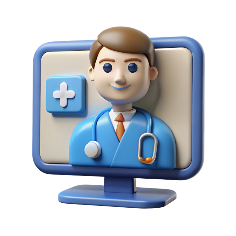 peaceful vibrant Telemedicine conference screen NO BACKGROUND with Transparent Background. authentic png