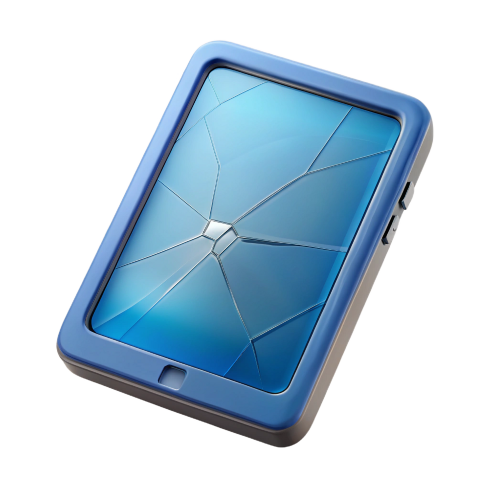 stunning dreamy classic Tablet with cracked screen NO BACKGROUND with Transparent Background. flawless png