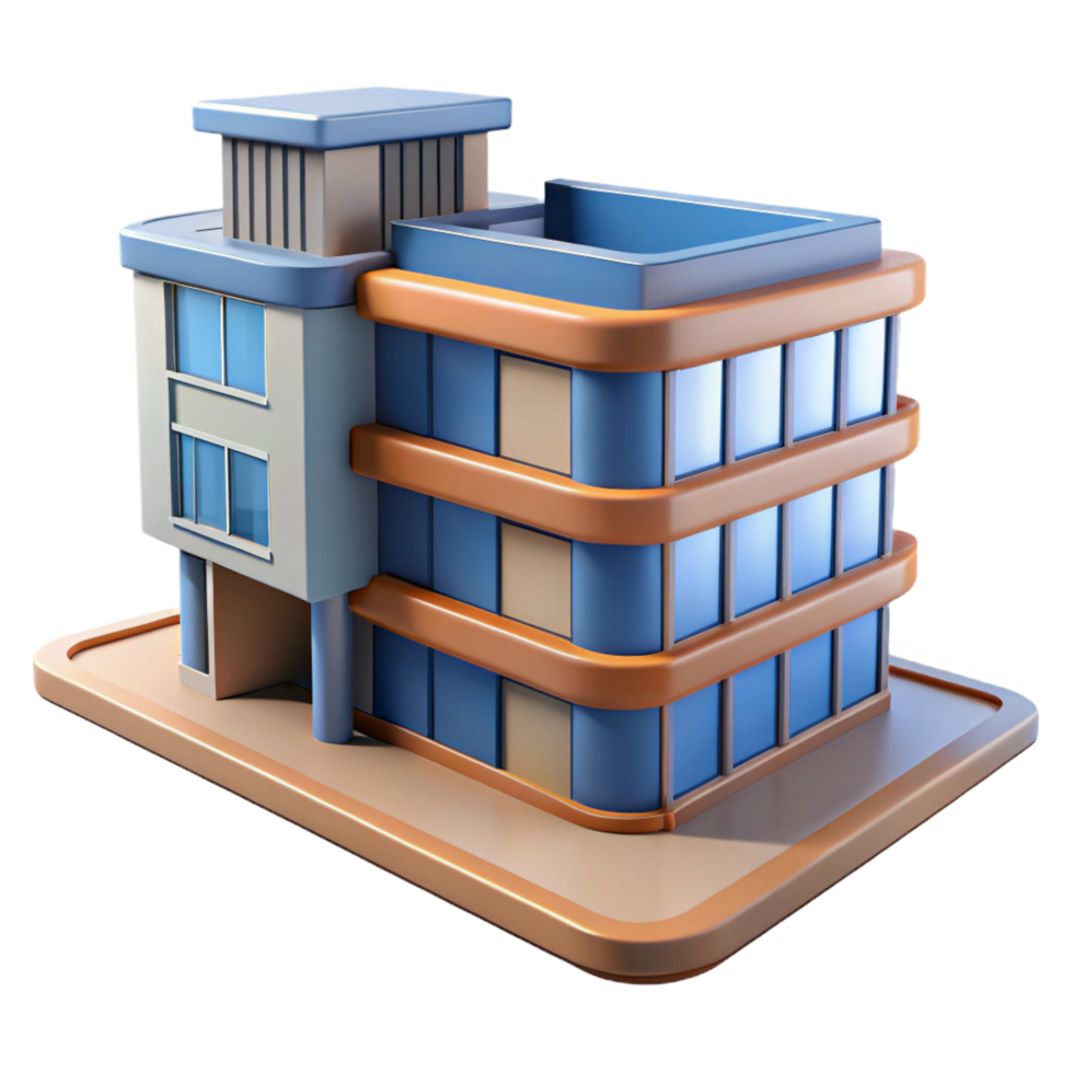 unparalleled mid-century 3D rendering of a modern apartment building, NO BACKGROUND with Transparent Background. artisan png