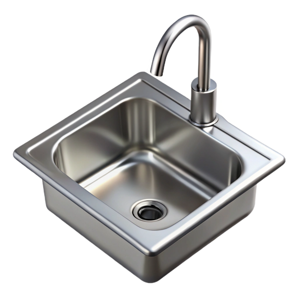 quintessential gothic Kitchen sink, stainless steel, NO BACKGROUND with Transparent Background. crisp png