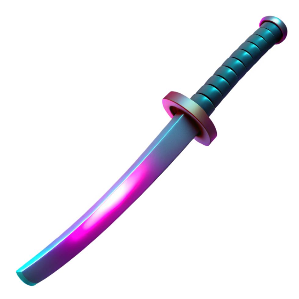 unparalleled rustic Cyberpunk katana with glowing blade NO BACKGROUND with Transparent Background. high quality png