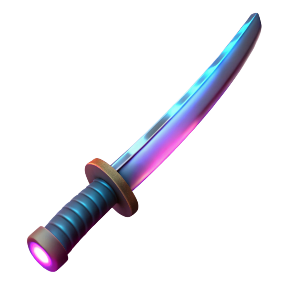 majestic calm modern Cyberpunk katana with glowing blade NO BACKGROUND with Transparent Background. crisp png