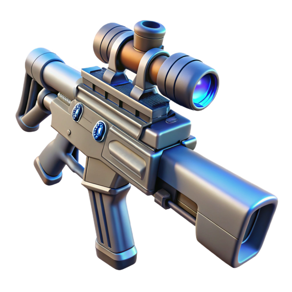reflective enchanting Advanced laser rifle with telescopic sight NO BACKGROUND with Transparent Background. precision png