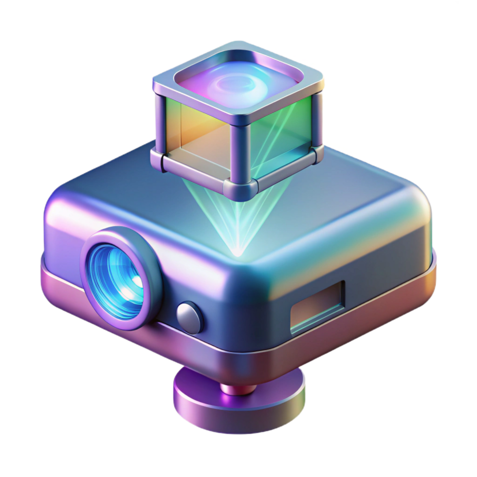 tranquil magnificent Holographic projector displaying a 3D model NO BACKGROUND with Transparent Background. ultra HD png