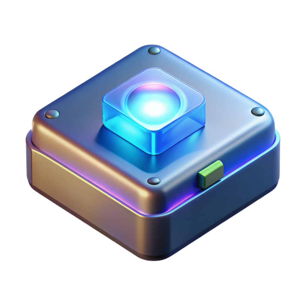 mysterious impressive Holographic data storage device with glowing core NO BACKGROUND with Transparent Background. ultra HD png