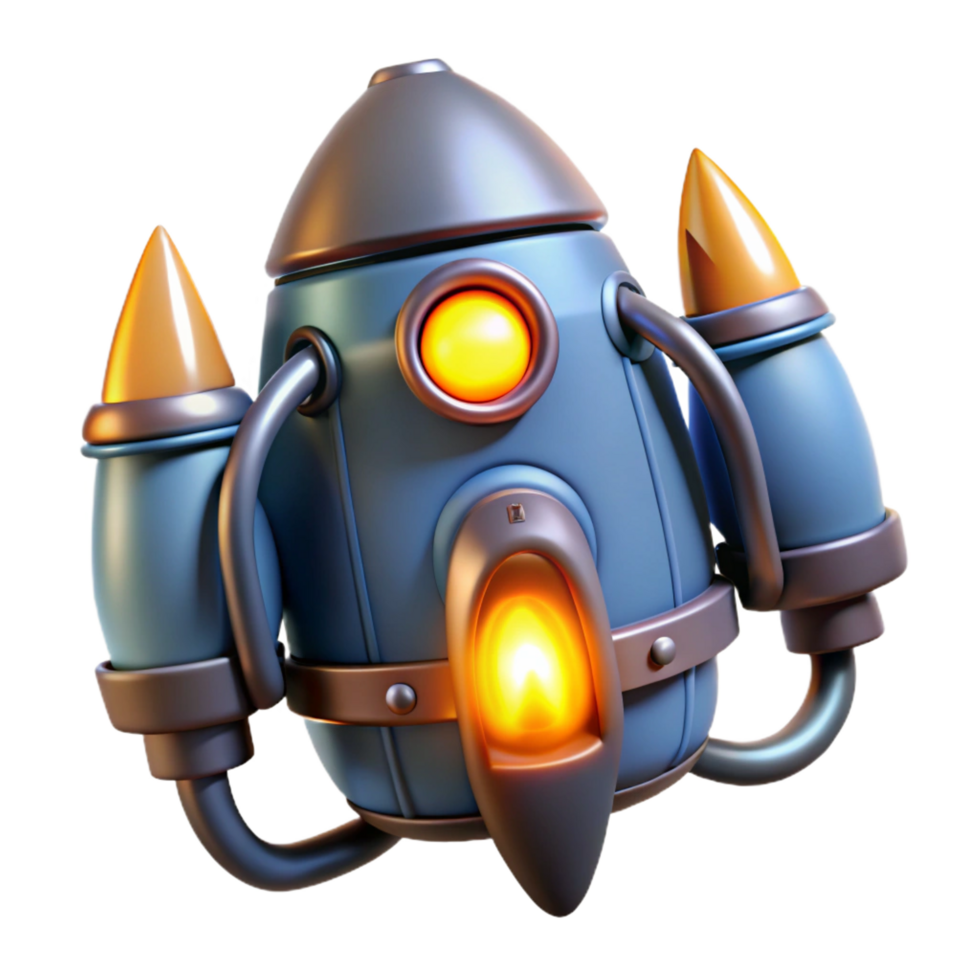 iconic creative Futuristic jetpack with glowing thrusters NO BACKGROUND with Transparent Background. ultra HD png
