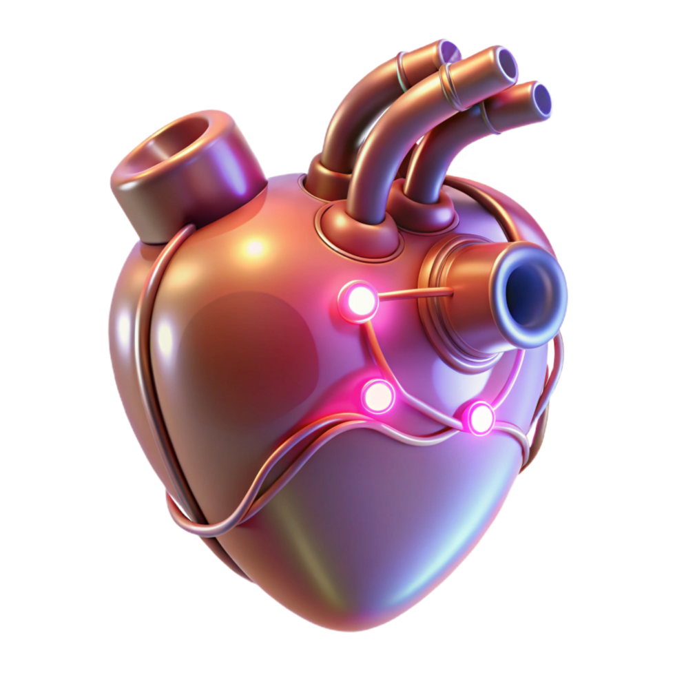 stunning inspired Cybernetic heart with glowing wires NO BACKGROUND with Transparent Background. png