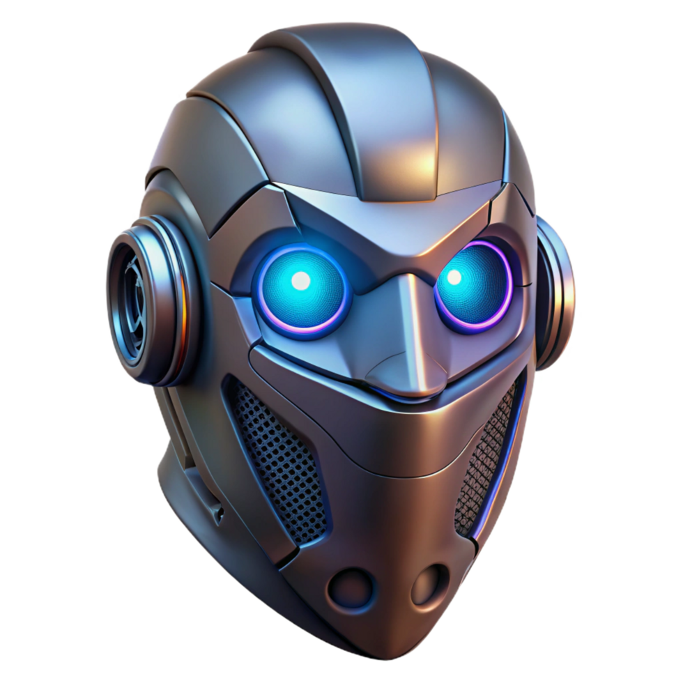 iconic impressionist Cyberpunk mask with glowing LED lights NO BACKGROUND with Transparent Background. gallery standard png