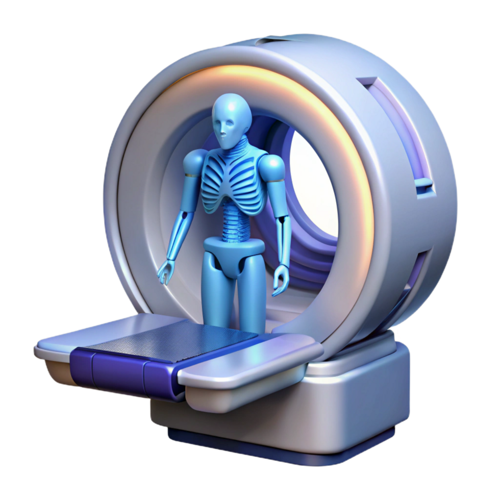 fascinating bold contemporary Futuristic medical scanner displaying anatomical data NO BACKGROUND with Transparent Background. sharp png