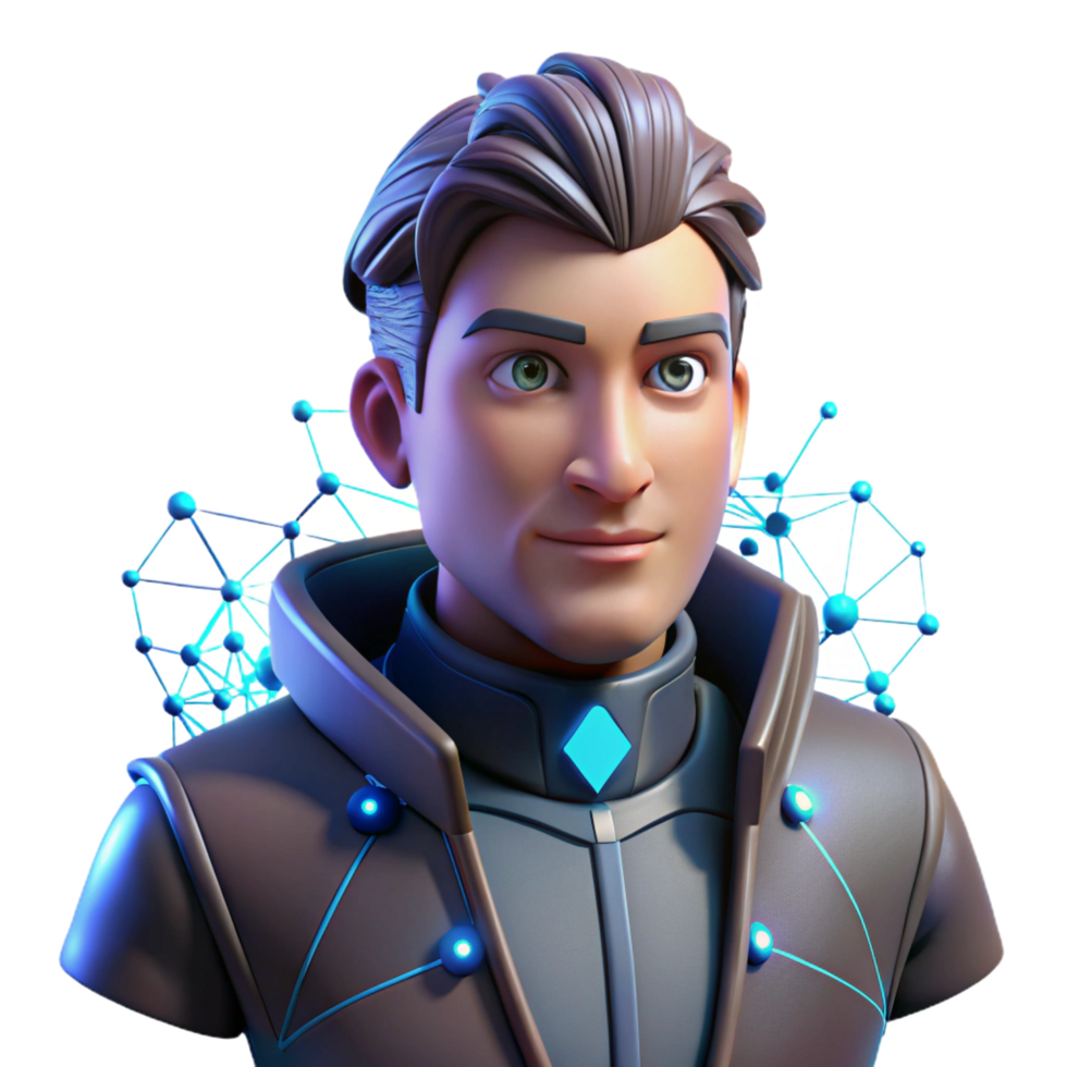 magnificent acclaimed Cyberpunk character portrait with data stream overlay NO BACKGROUND with Transparent Background. png