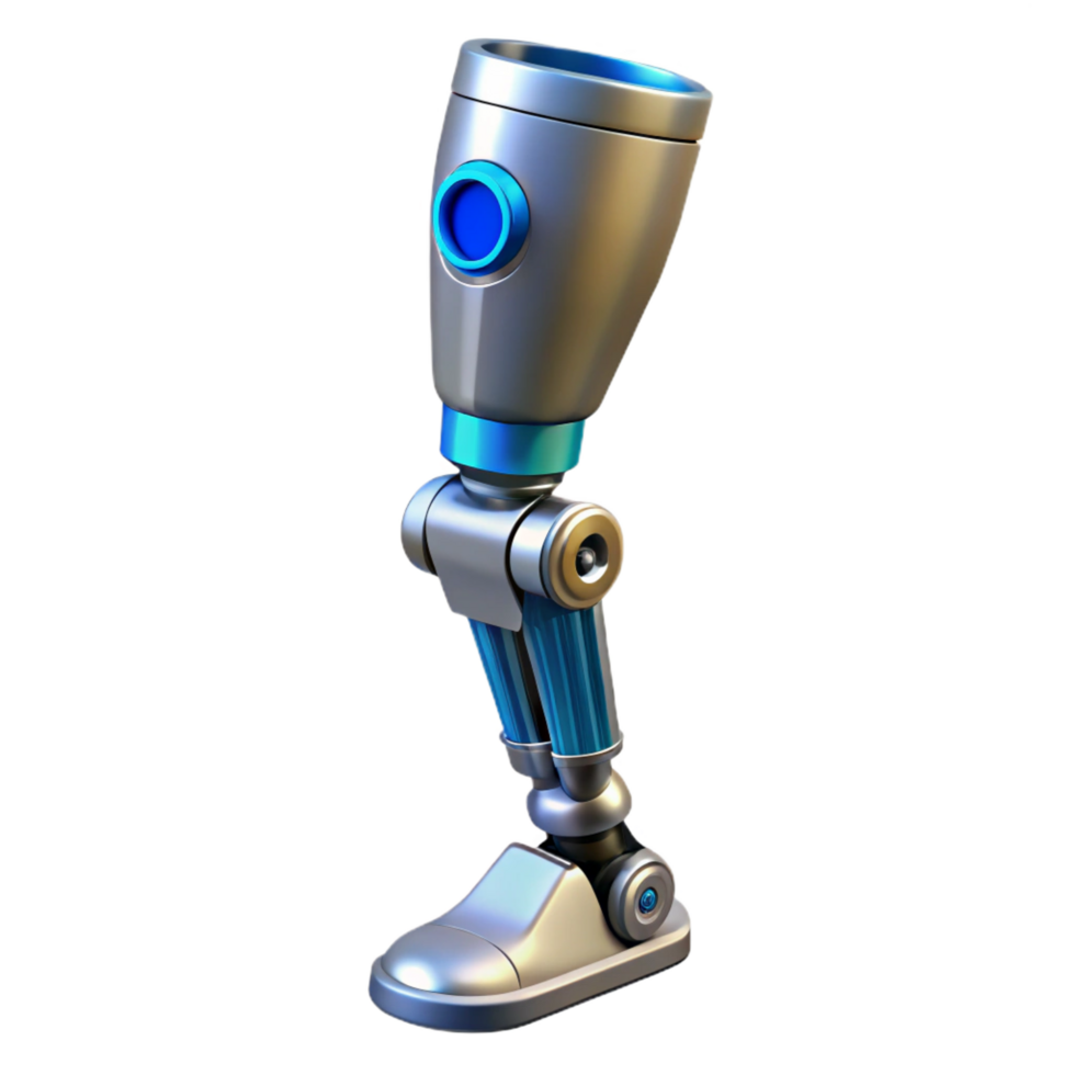 serene coastal Cyberpunk prosthetic leg with hydraulic pistons NO BACKGROUND with Transparent Background. 4K png