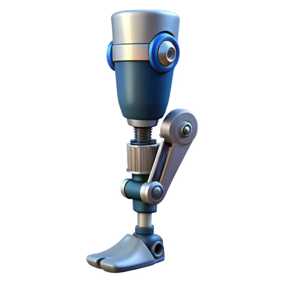 vibrant coastal Cyberpunk prosthetic leg with hydraulic pistons NO BACKGROUND with Transparent Background. exclusive png