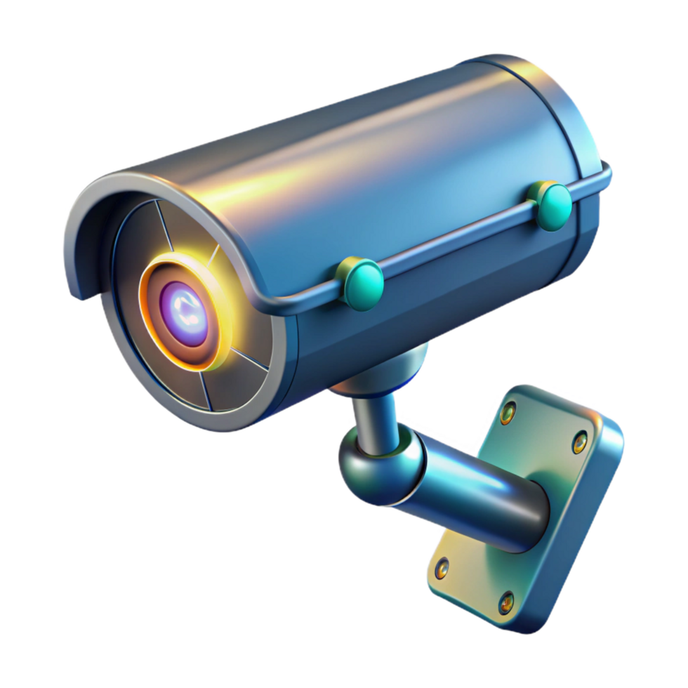 whimsical breathtaking Futuristic security camera with laser targeting system NO BACKGROUND with Transparent Background. 8K png