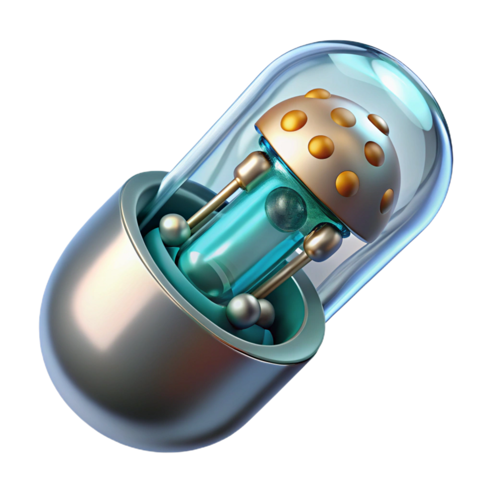 melancholic breathtaking Futuristic medical implant with nanotechnology components NO BACKGROUND with Transparent Background. high quality png